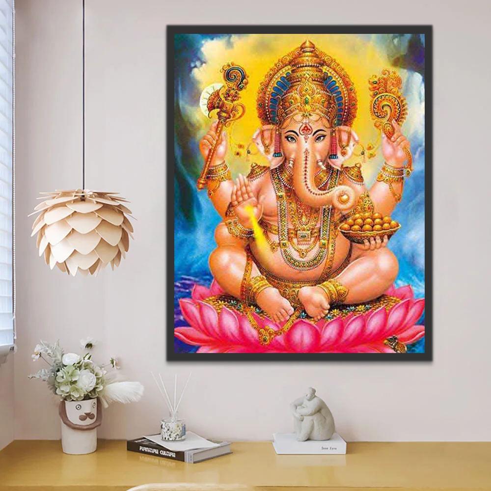 Ganesha sobre Loto Rosado Pintar por Números