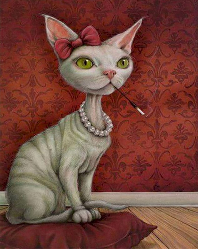 Gata sin Pelo con Collar de Perla Pintar por Números