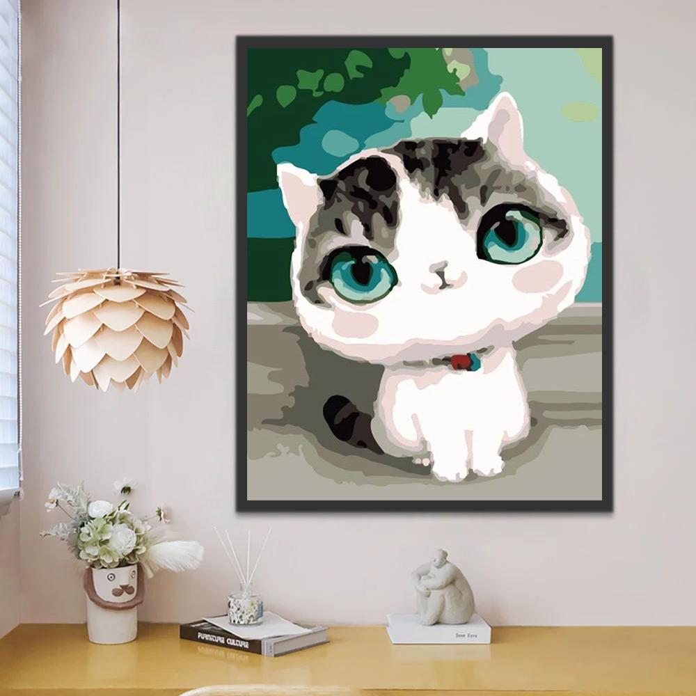 Gatito Adorable con los Ojos Verdes Pintar por Números