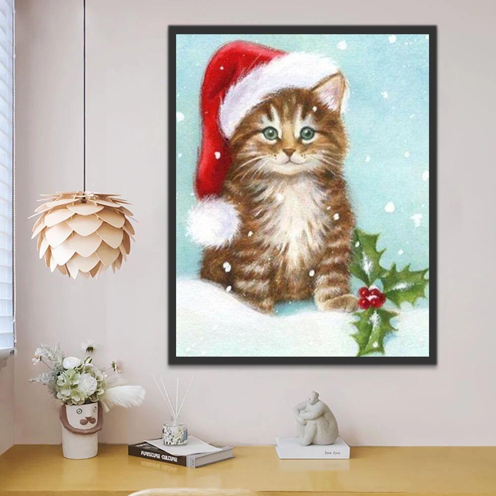 Gatito con un Gorro de Papá Noel Pintar por Números