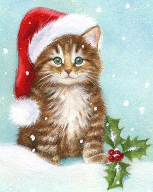 Gatito con un Gorro de Papá Noel Pintar por Números