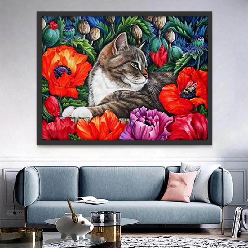 Gato Acostado en las Flores Pintar por Números
