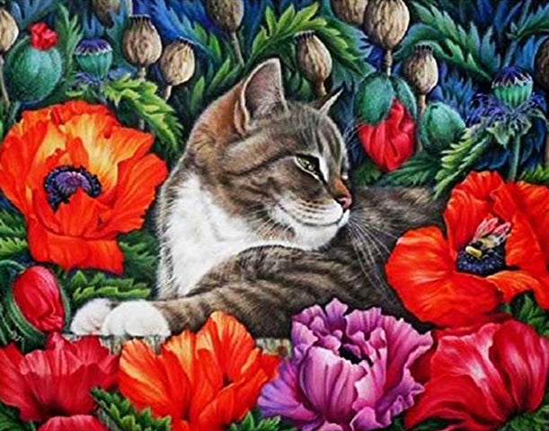 Gato Acostado en las Flores Pintar por Números