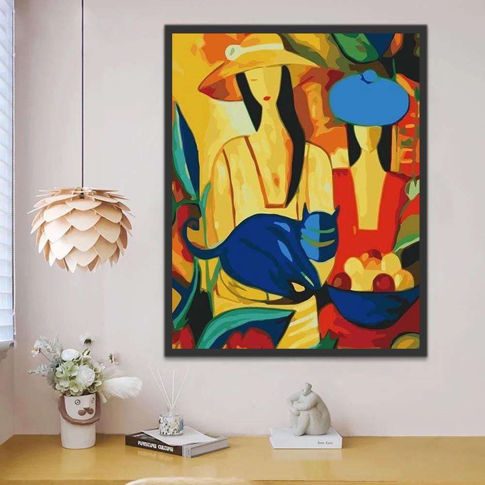 Gato Azul y Mujeres de Sombrero Pintar por Números