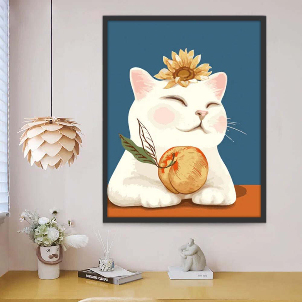 Gato Blanco con una Fruta Pintar por Números