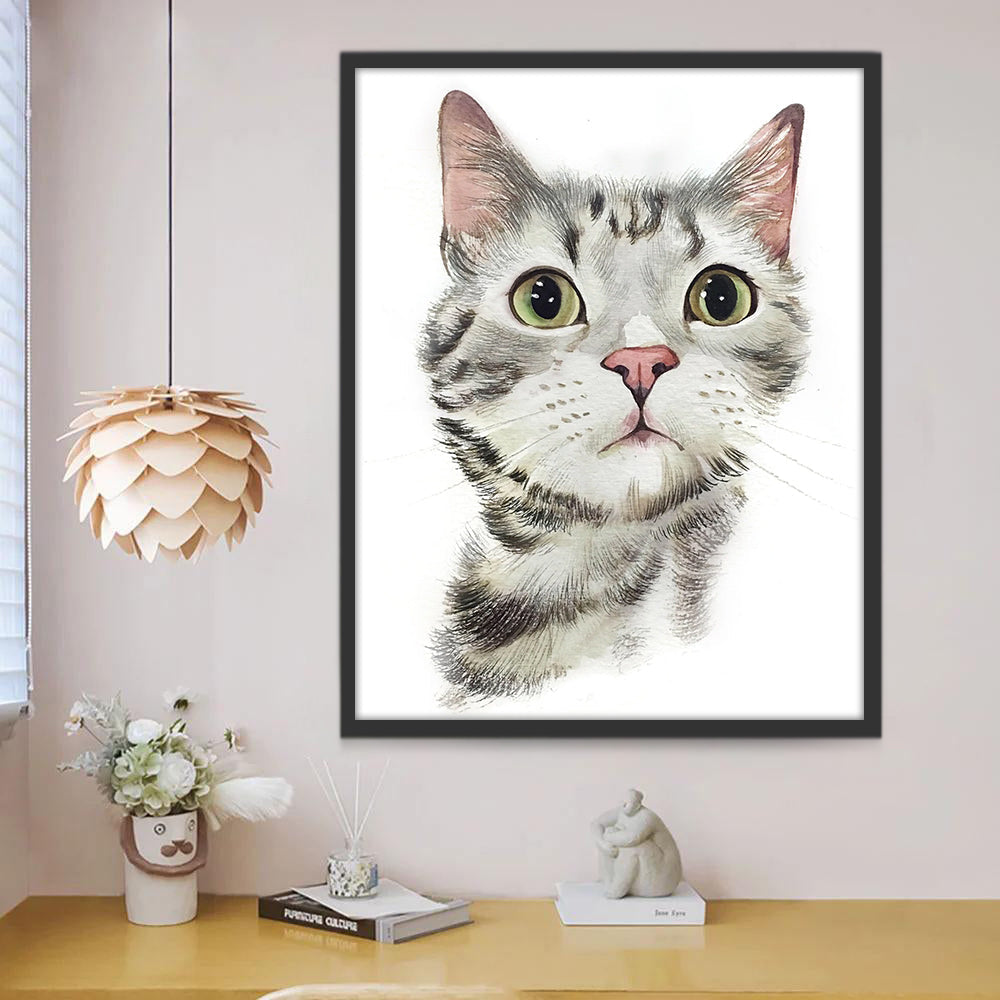 Gato Blanco y Negro con los Ojos Verdes Pintar por Números