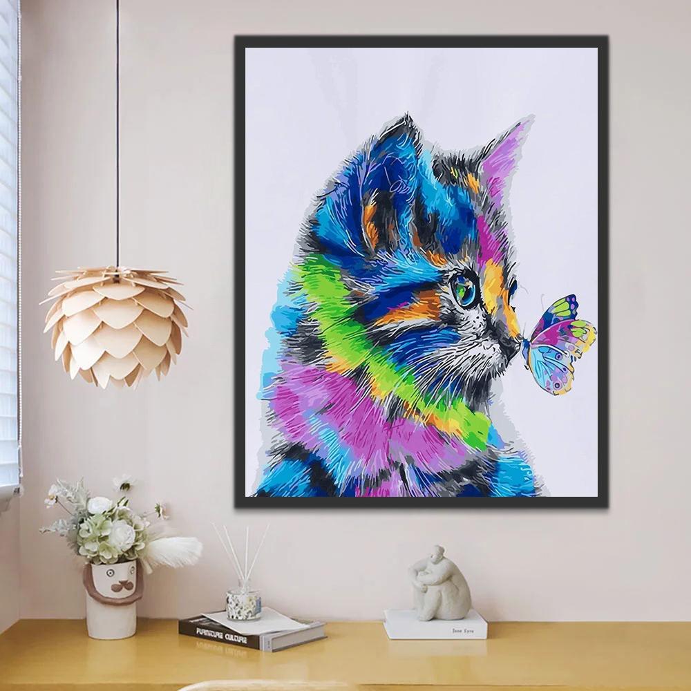 Gato Colorido y Una Mariposa Pintar por Números