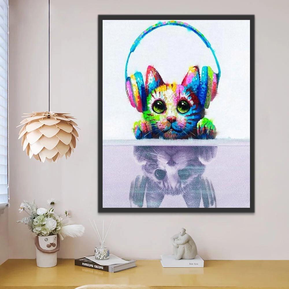 Gato con Auriculares Pintar por Números