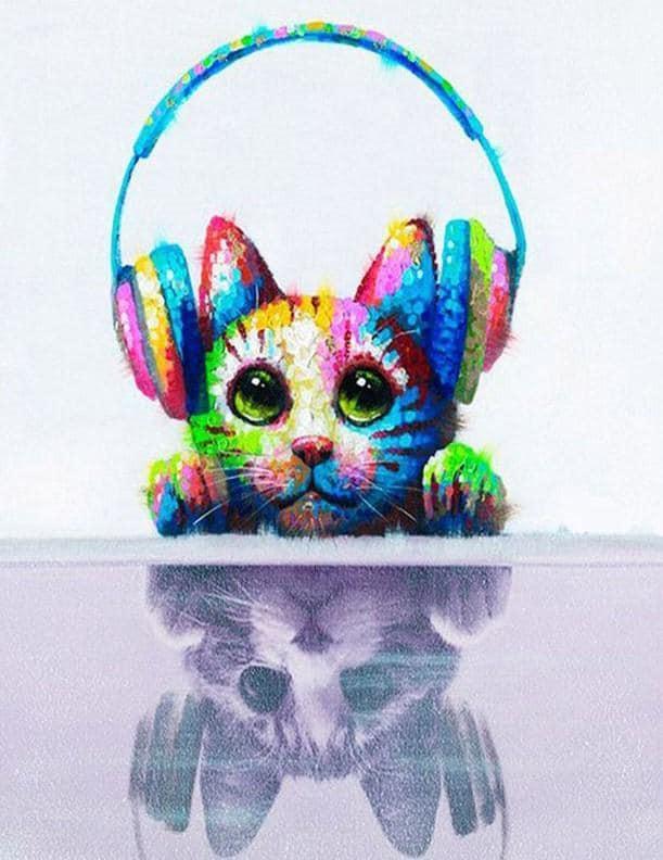 Gato con Auriculares Pintar por Números
