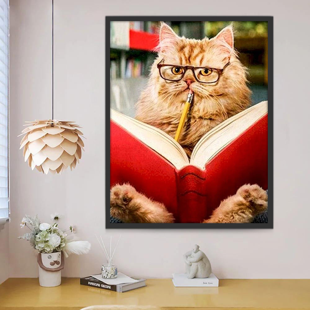 Gato con Gafas Leyendo un Libro Pintar por Números