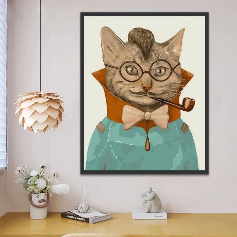 Gato con Gafas y Cachimbo Pintar por Números