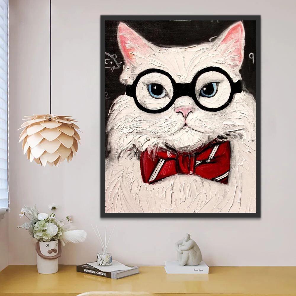 Gato con Gafas y Corbata Roja de Lazo Pintar por Números