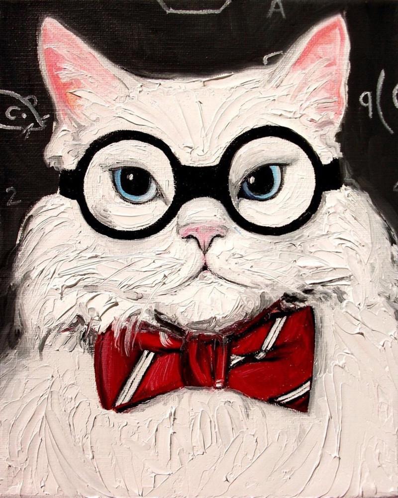 Gato con Gafas y Corbata Roja de Lazo Pintar por Números