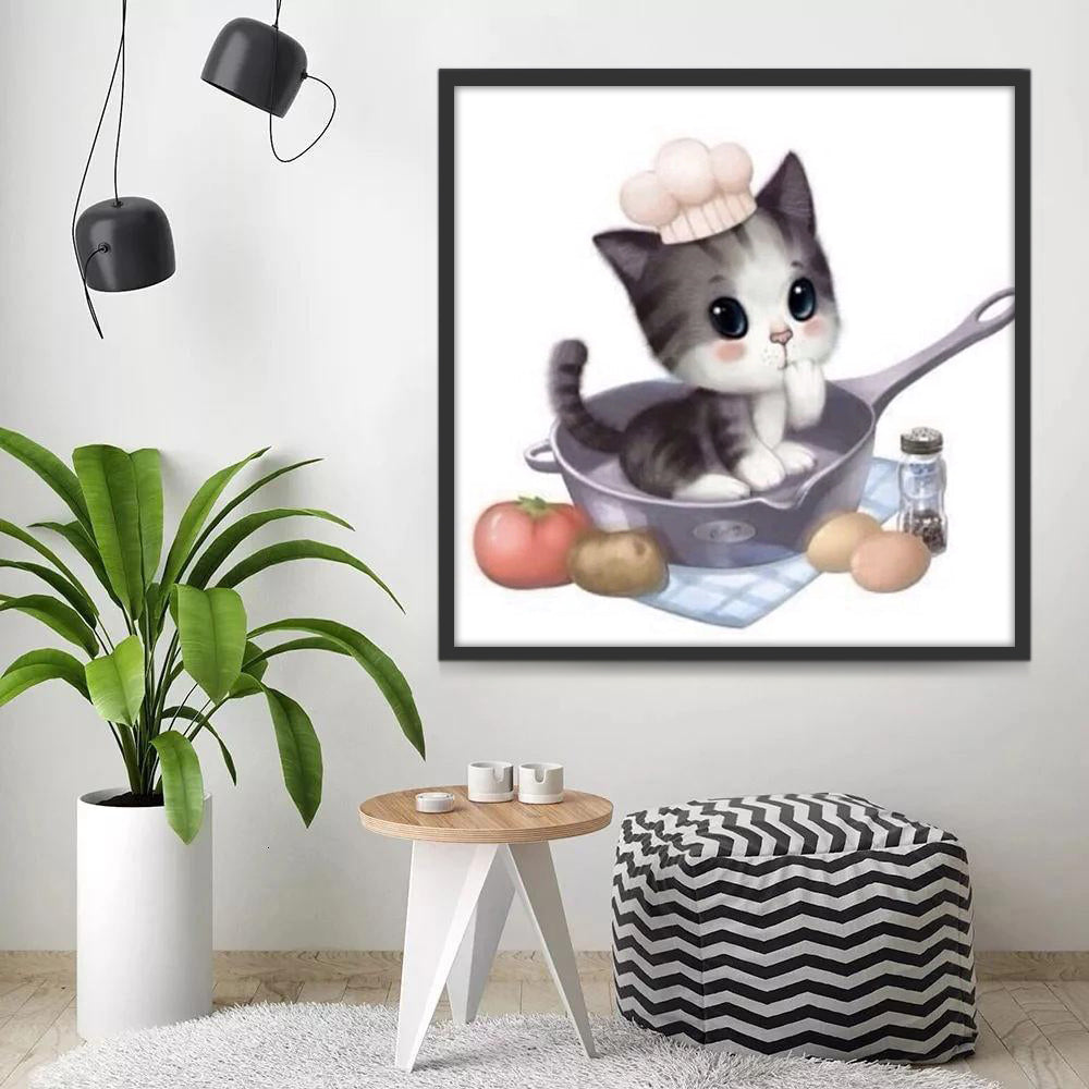 Gato con Gorro Cocinero Sentado en la Olla Pintar por Números