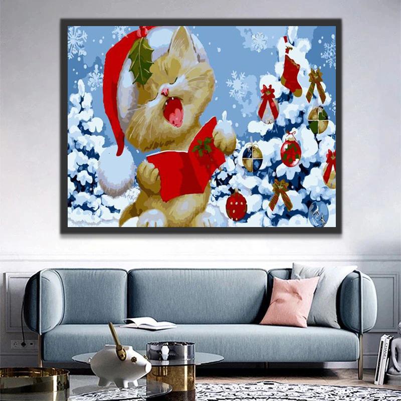 Gato con Gorro de Papá Noel en la Navidad Pintar por Números