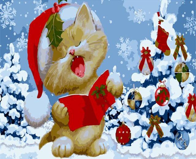 Gato con Gorro de Papá Noel en la Navidad Pintar por Números