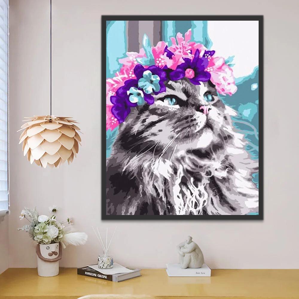 Gato con Guirnalda de Flores Pintar por Números