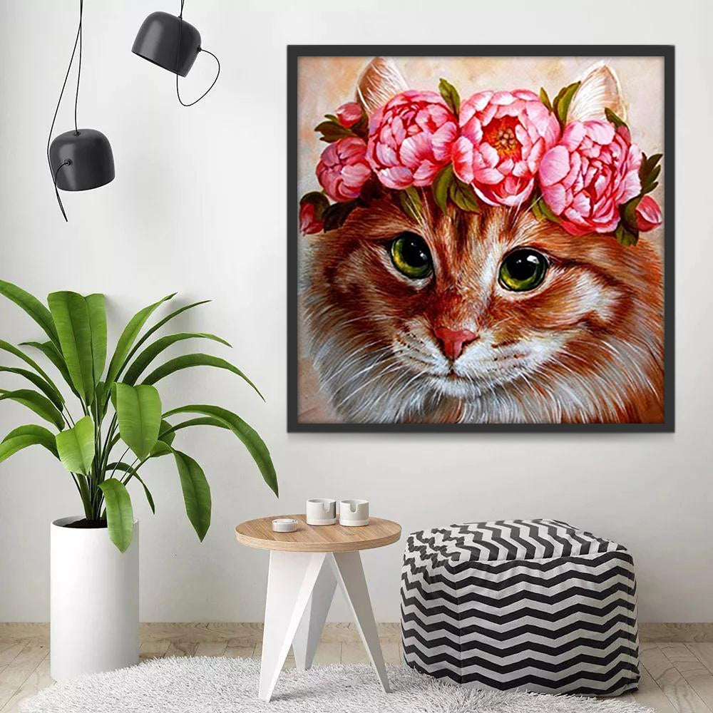 Gato con Guirnalda de Flores Pintar por Números