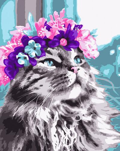 Gato con Guirnalda de Flores Pintar por Números