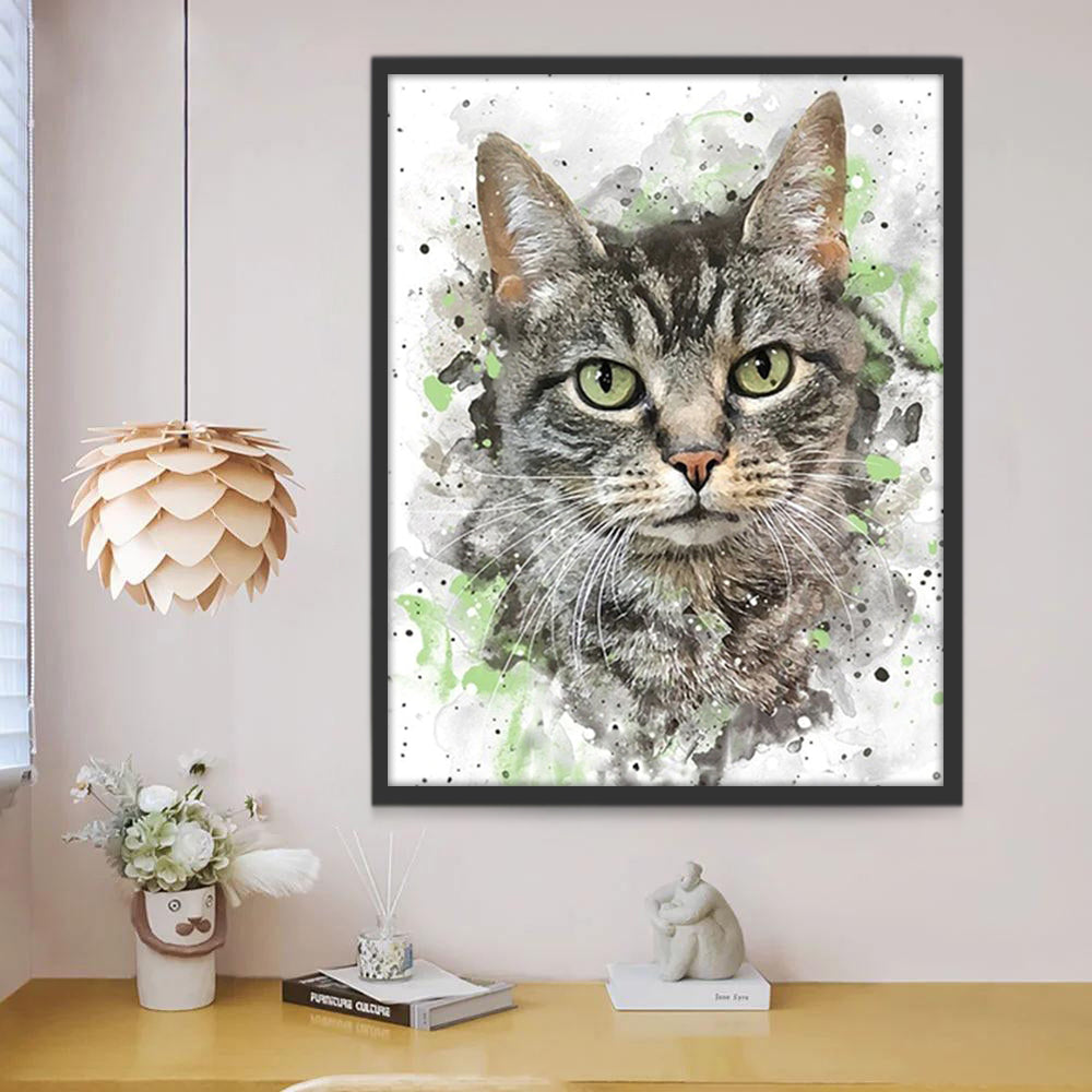 Gato con Los Ojos Verdes Pintado por La Tinta Pintar por Números