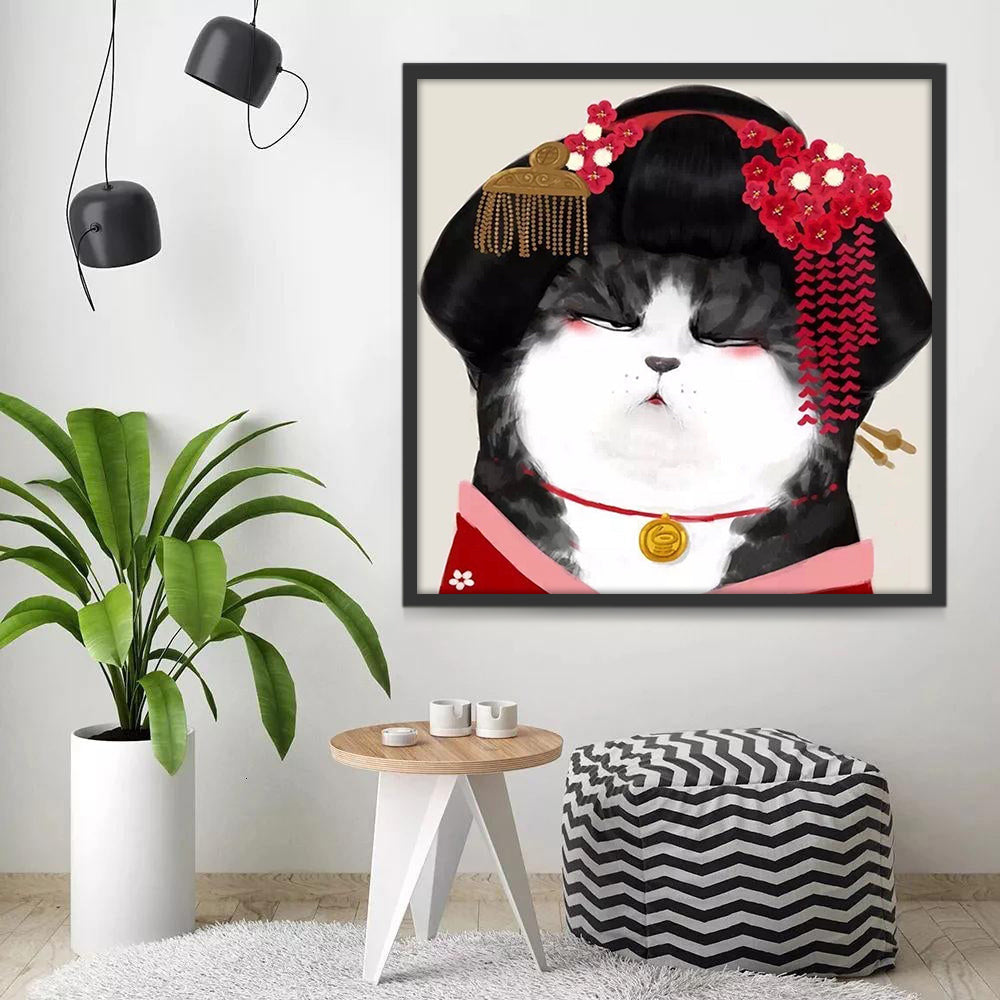 Gato con Ropa de Geisha Japonesa Pintar por Números