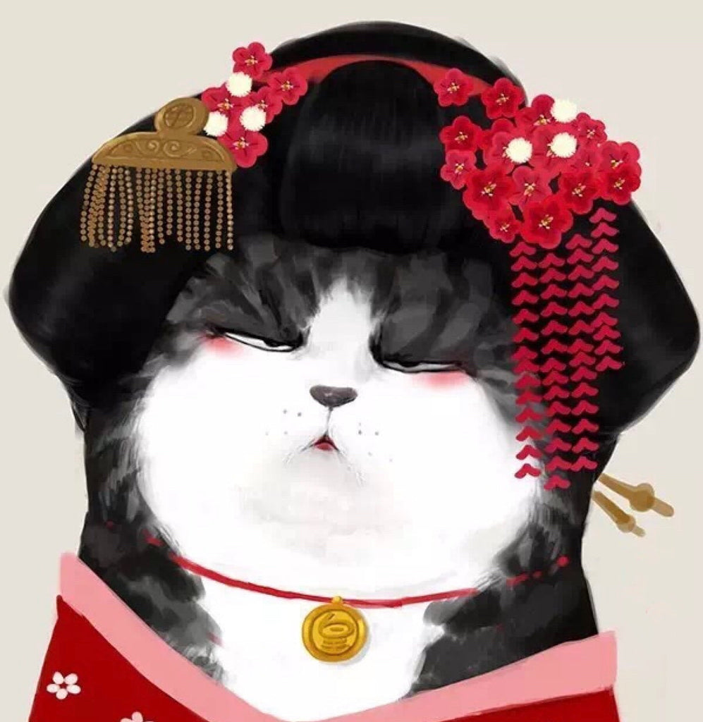 Gato con Ropa de Geisha Japonesa Pintar por Números