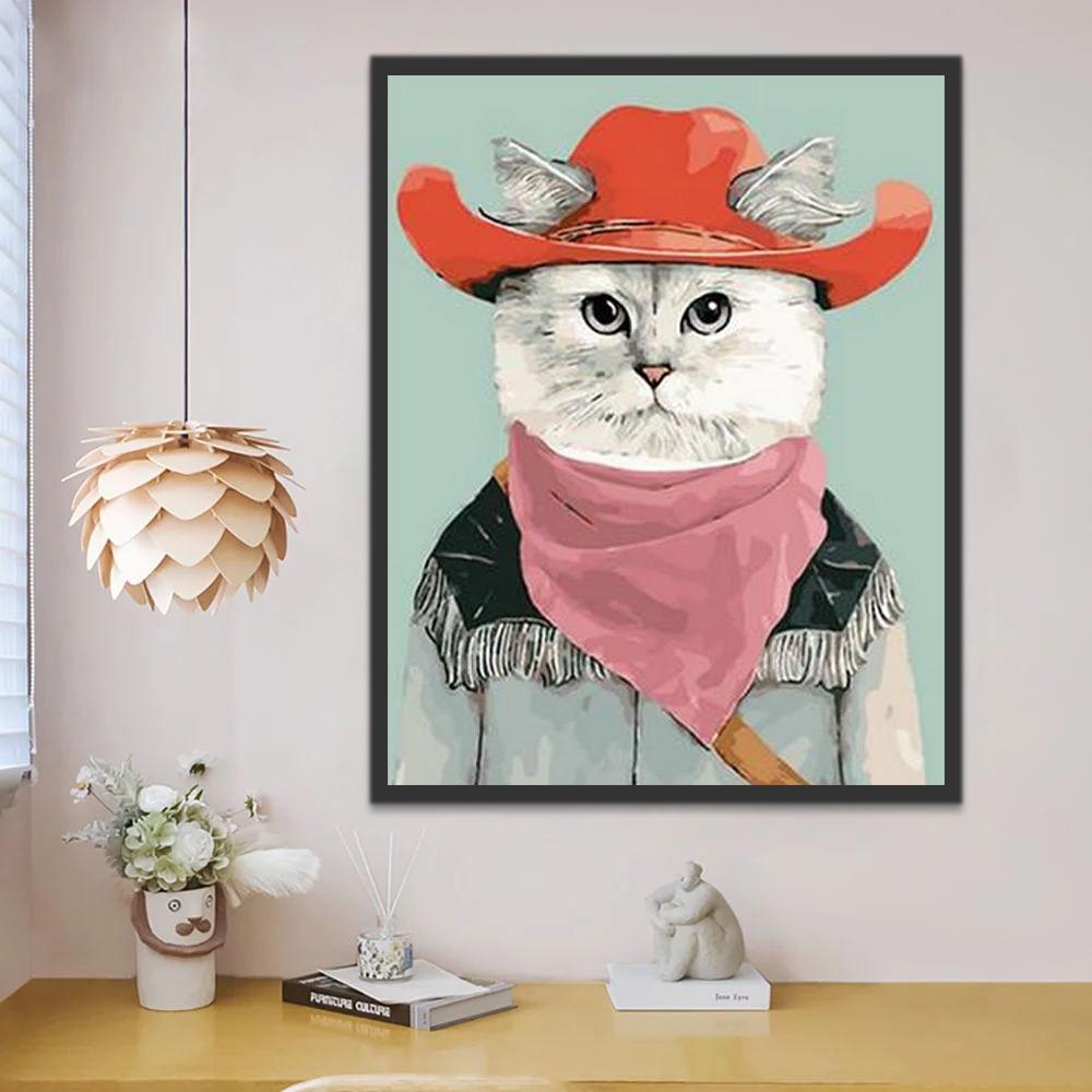 Gato con Ropa y Sombrero Rojo Pintar por Números