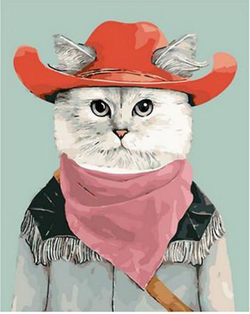 Gato con Ropa y Sombrero Rojo Pintar por Números
