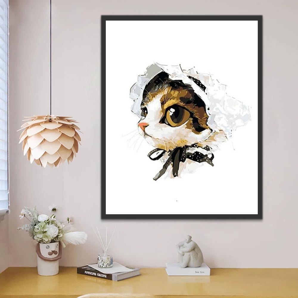 Gato con Sombrero Blanco de Sirvienta Pintar por Números