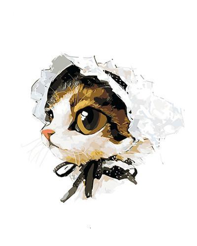 Gato con Sombrero Blanco de Sirvienta Pintar por Números