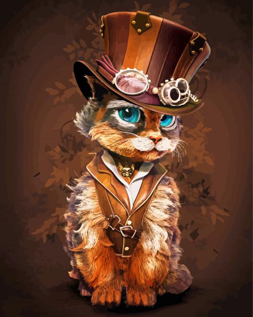 Gato de los Ojos Azules con Sombrero Pintar por Números