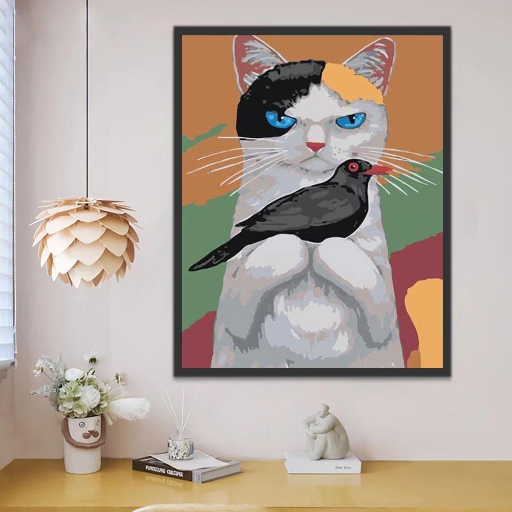 Gato Descontento Mirando un Pájaro Pintar por Números
