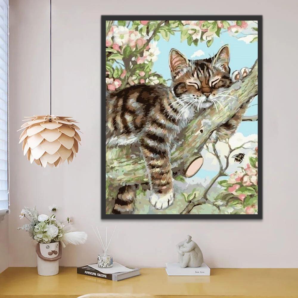 Gato Durmiendo en el Árbol Pintar por Números