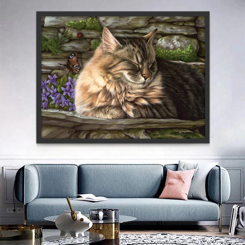 Gato Durmiendo sobre una Piedra Pintar por Números