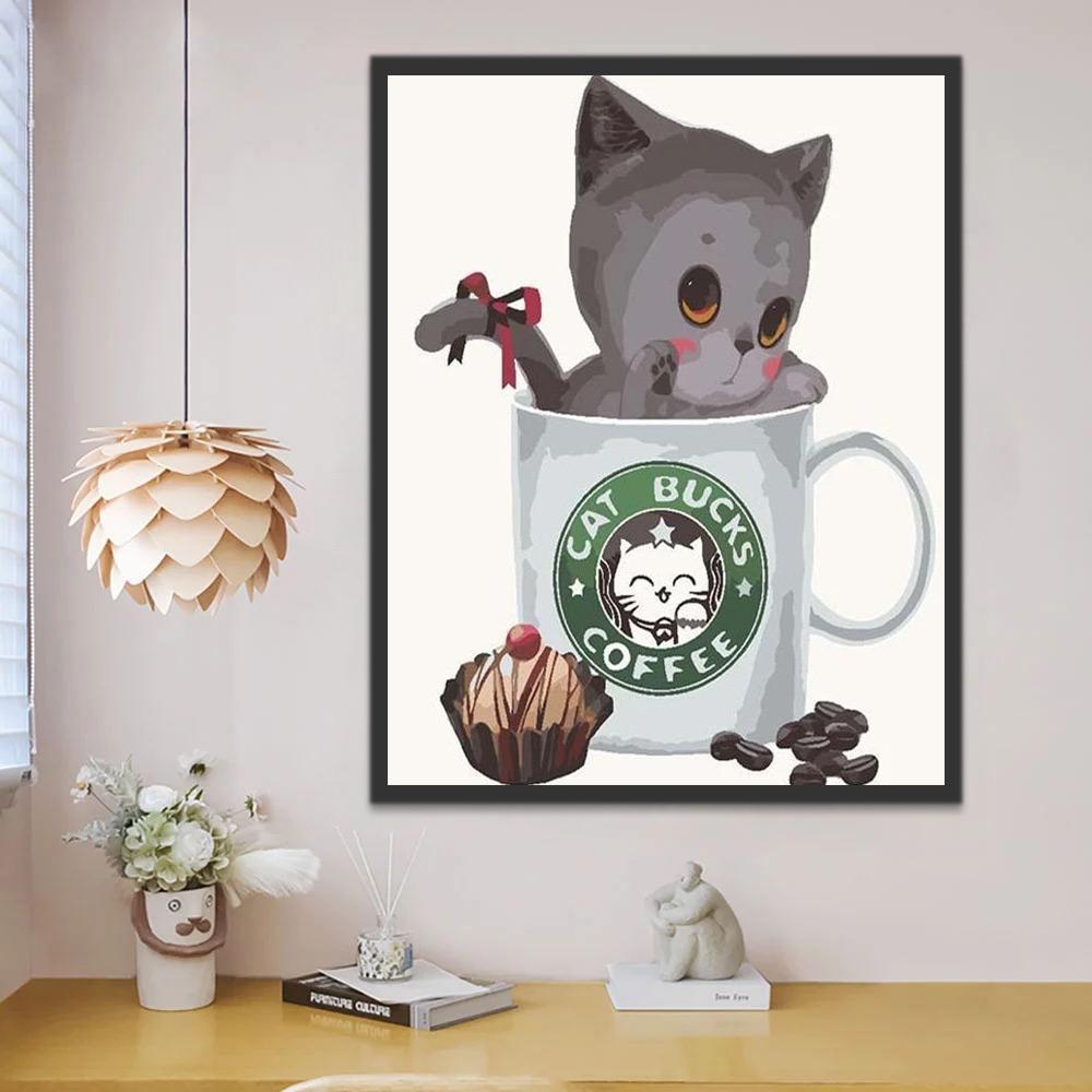 Gato en la Taza de Café Pintar por Números