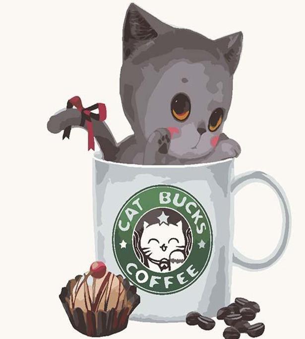 Gato en la Taza de Café Pintar por Números