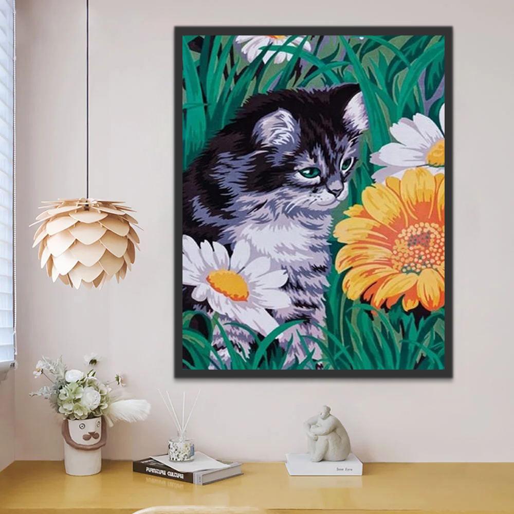 Gato en Las Flores Pintar por Números