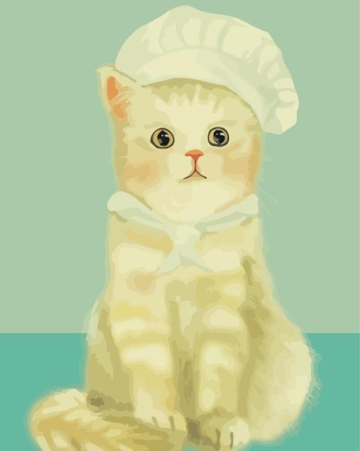 Gato Lindo con Gorro de Cocinero Pintar por Números Niños