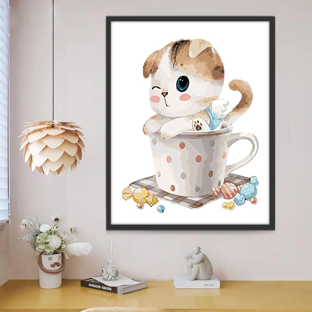 Gato Lindo Sentado en la Taza Pintar por Números