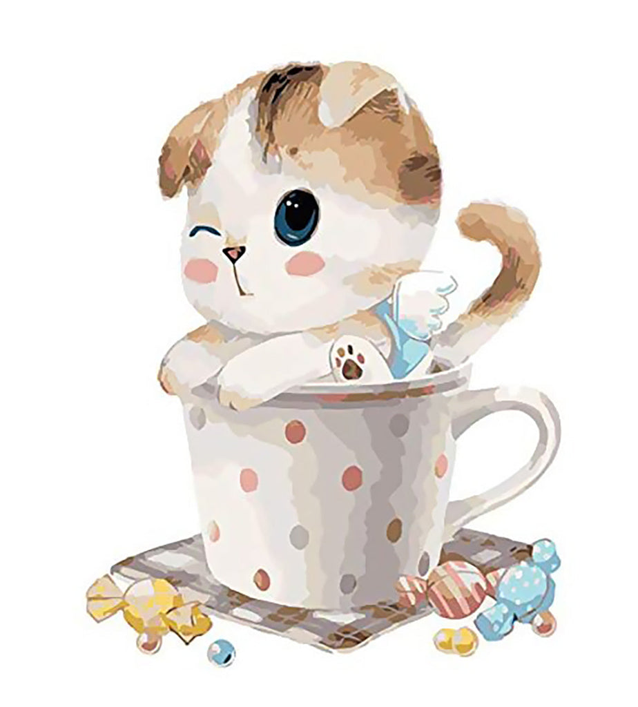 Gato Lindo Sentado en la Taza Pintar por Números