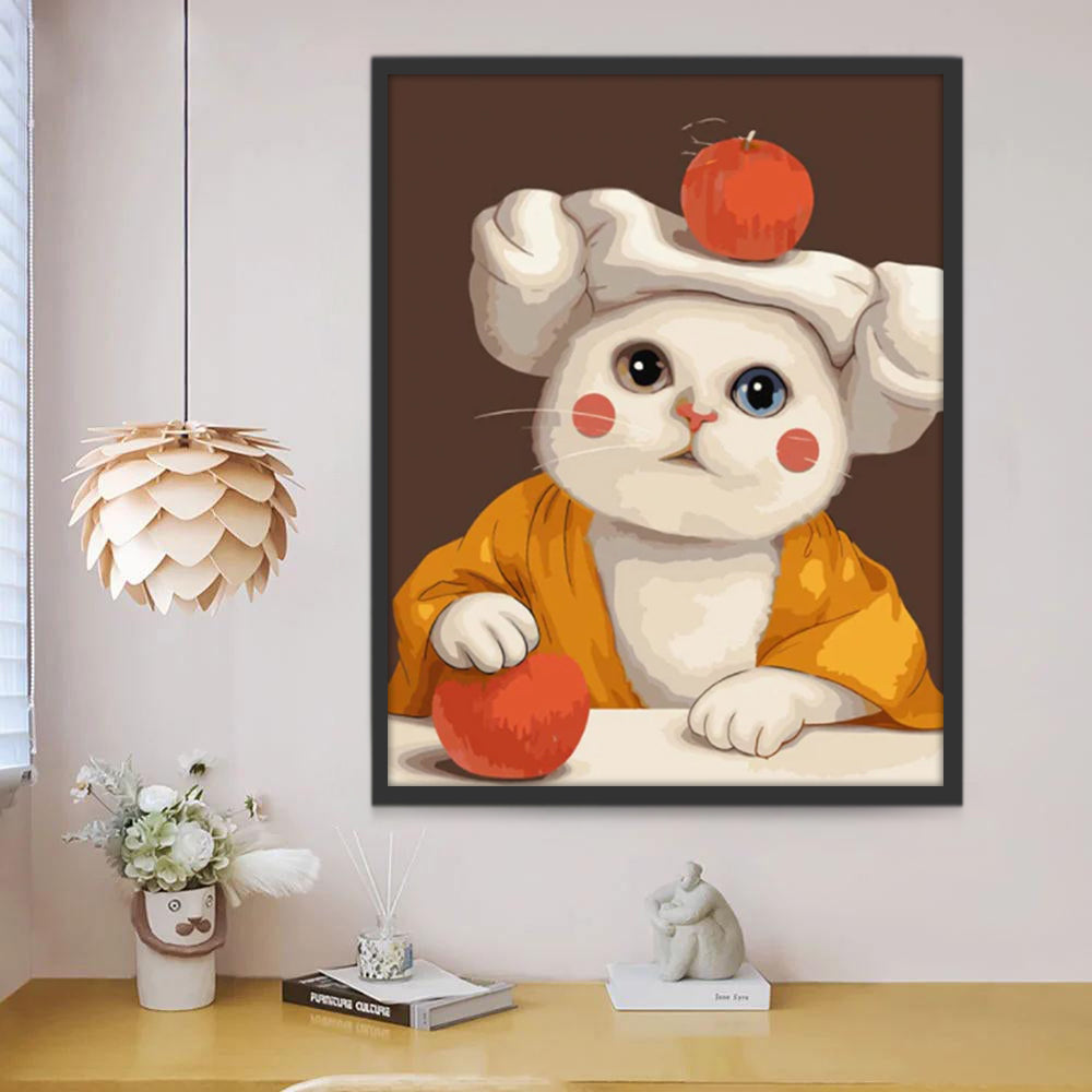 Gato Lindo y Manzanas Rojas Pintar por Números
