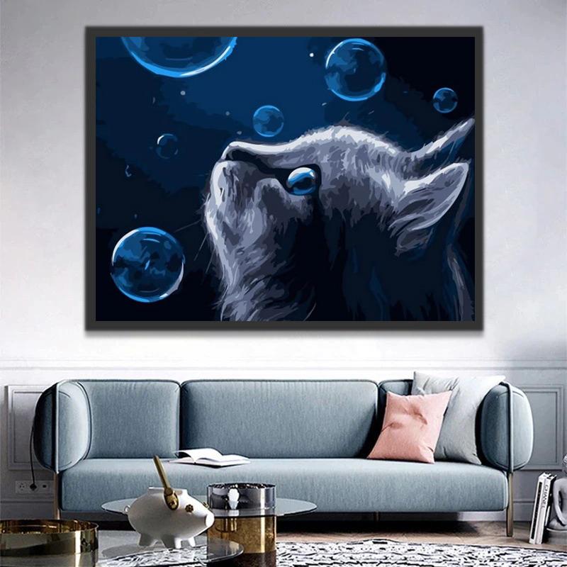 Gato Mirando las Burbujas Pintar por Números