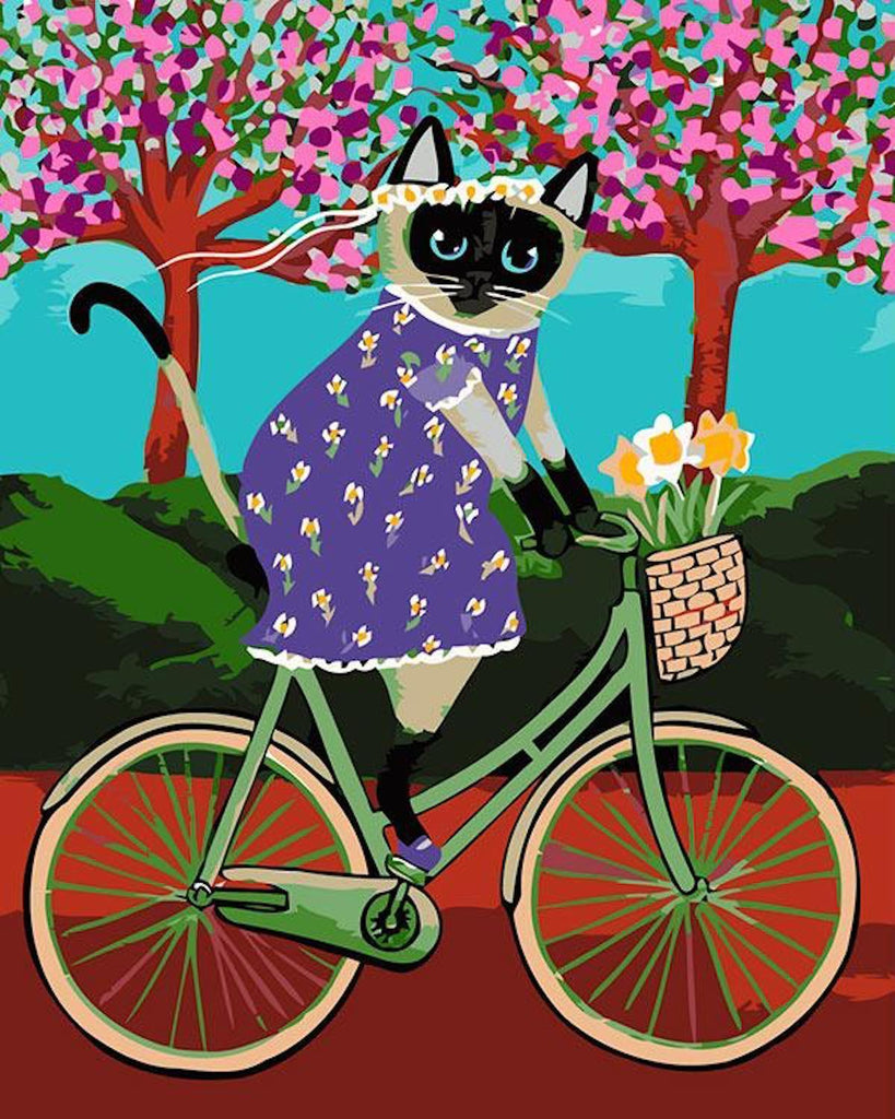 Gato Montando en Bicicleta por el Bosque Pintar por Números Niños
