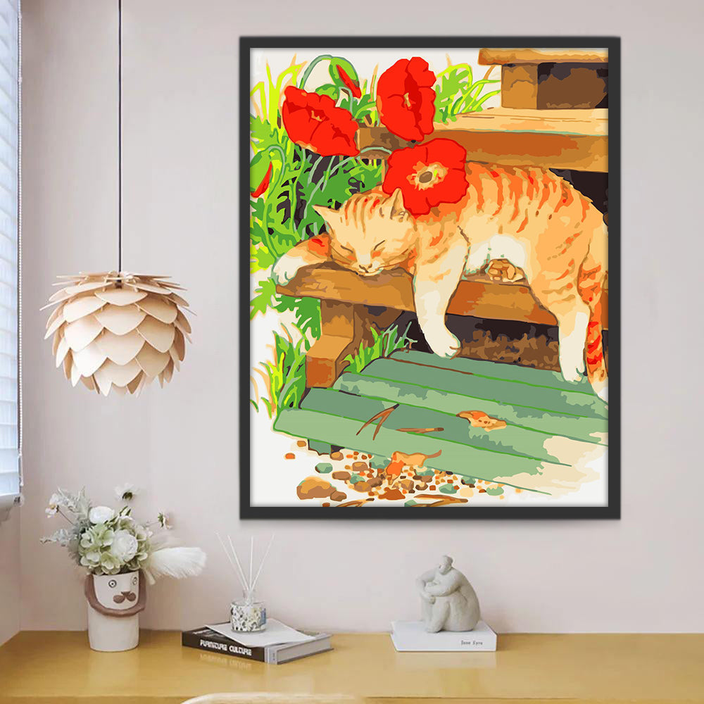 Gato Naranja Dormido en la Escalera Pintar por Números