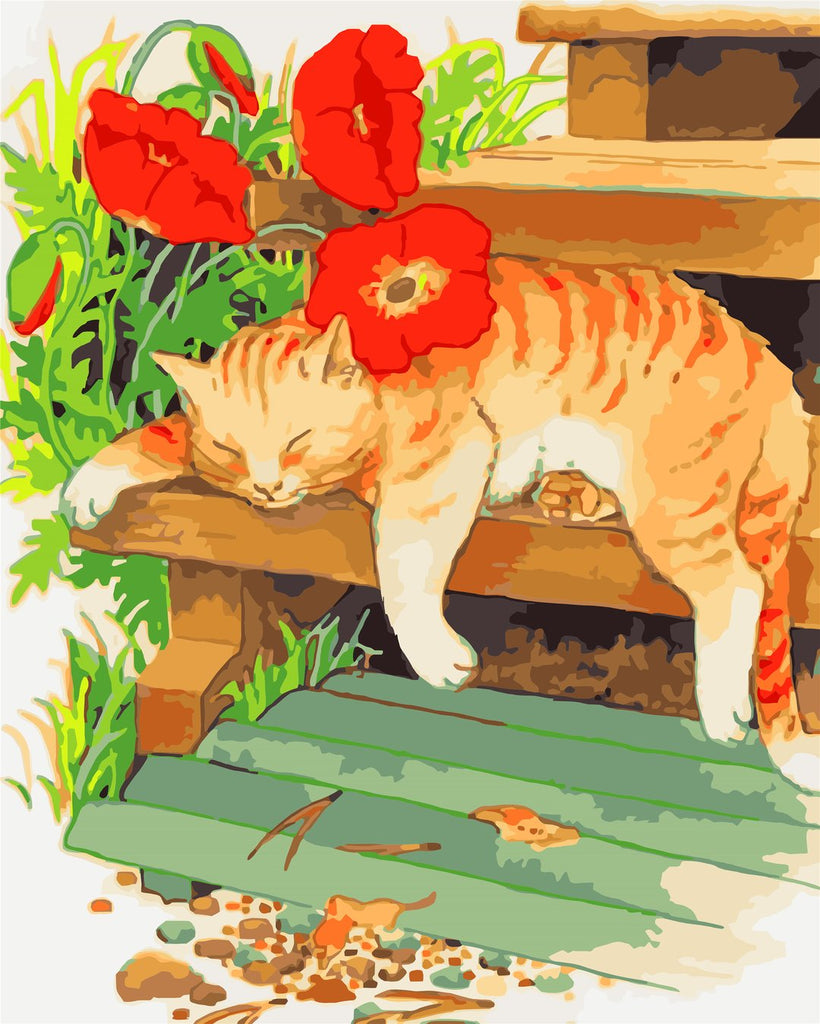 Gato Naranja Dormido en la Escalera Pintar por Números