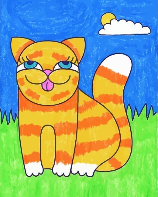 Gato Naranja Sacando la Lengua Pintar por Números Niños