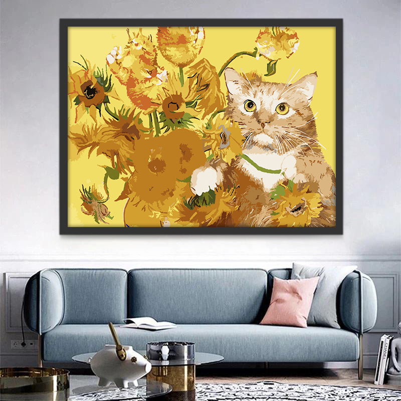 Gato Naranja y Girasoles de Van Gogh Pintar por Números