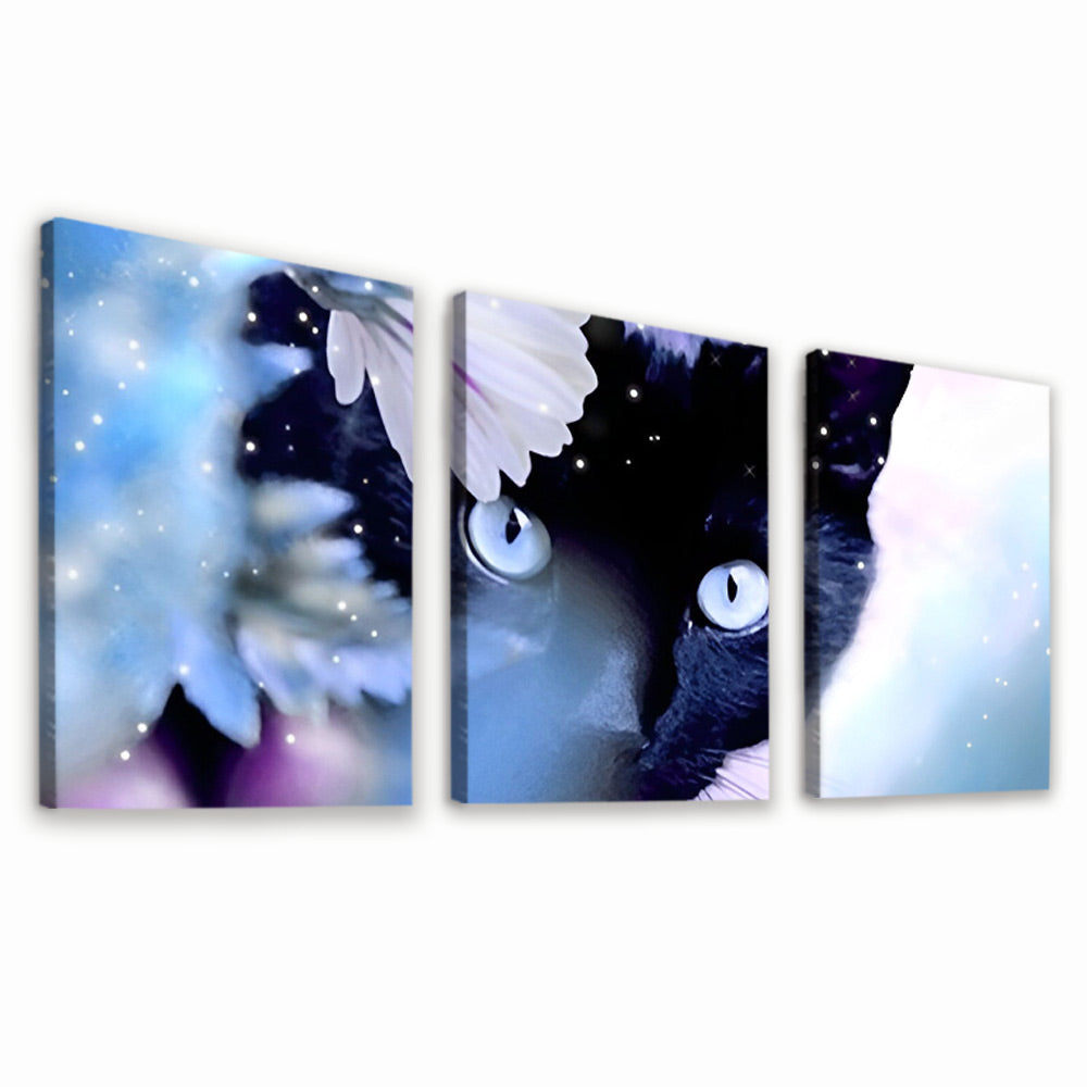 Gato Negro Detrás de Las Flores 3 Partes Pintar por Números