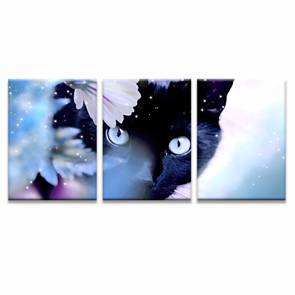 Gato Negro Detrás de Las Flores 3 Partes Pintar por Números