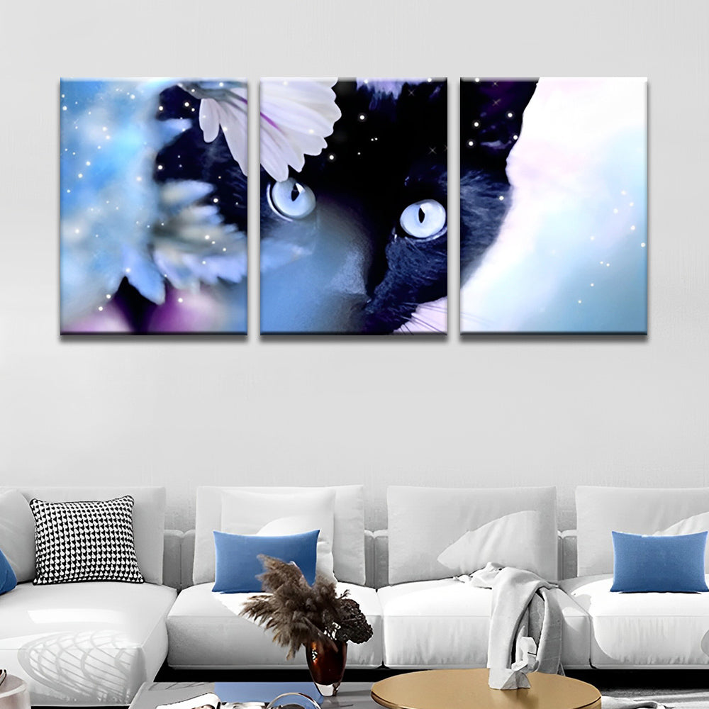 Gato Negro Detrás de Las Flores 3 Partes Pintar por Números
